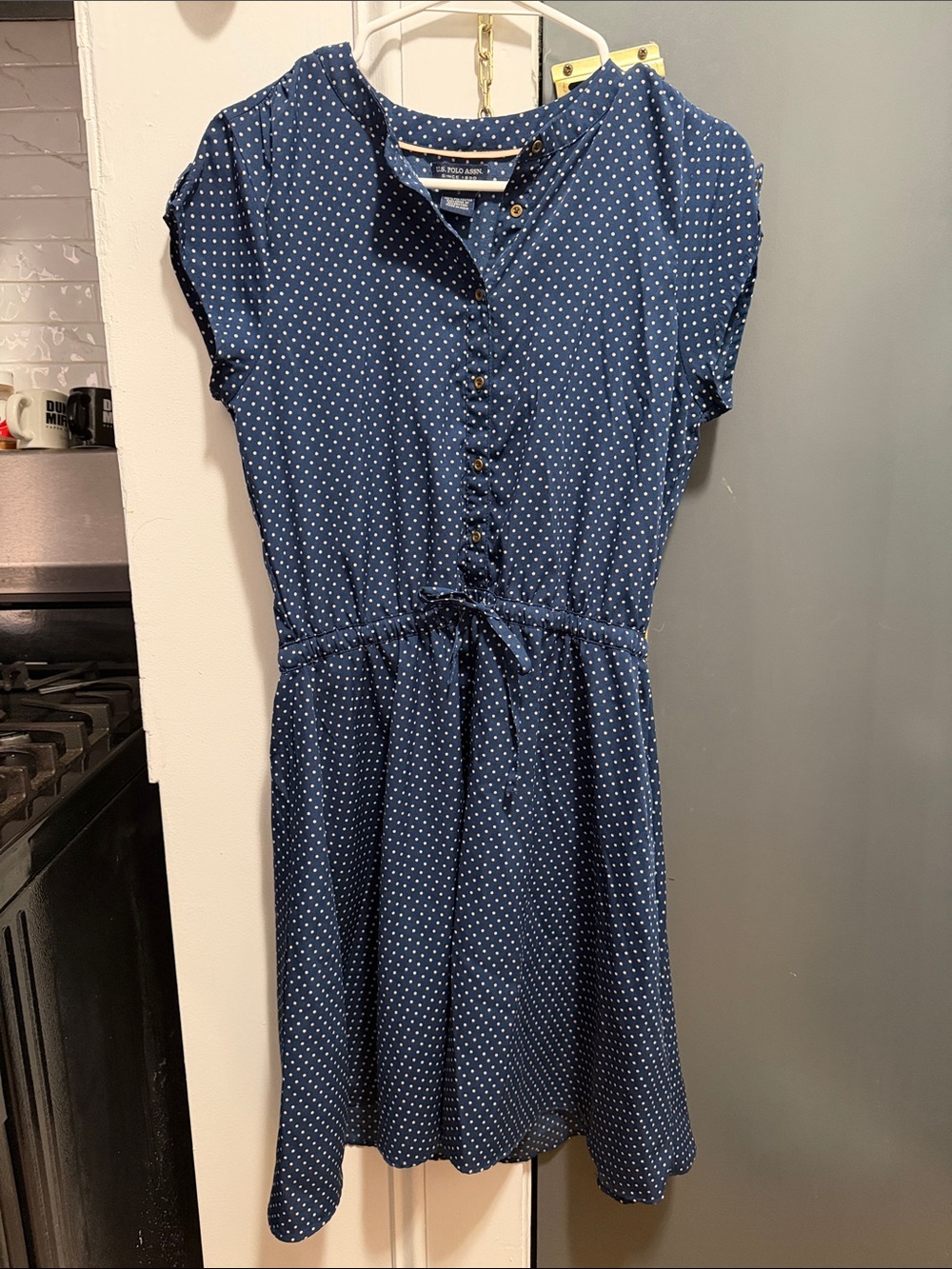 U.S. Polo Assn. Navy Blue Polka Dot Button-Front Mini Dress